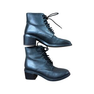 Jeffrey Campbell Womens Black Leather Lace Up Block Heel Bootie Size 8/39